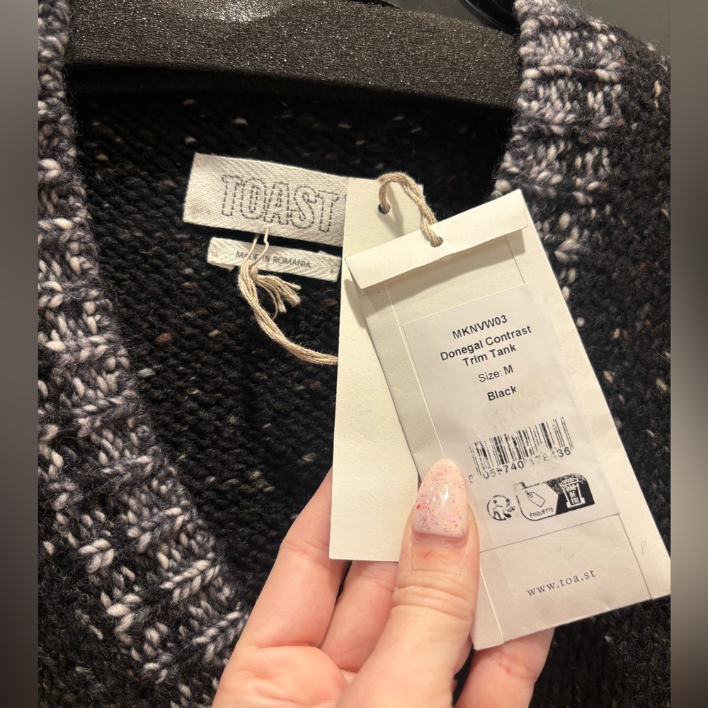 TOAST Donegal Wool Tank Top Vest Jumper Black Grey Marl Button Cardigan Med NWT - Picture 4 of 8